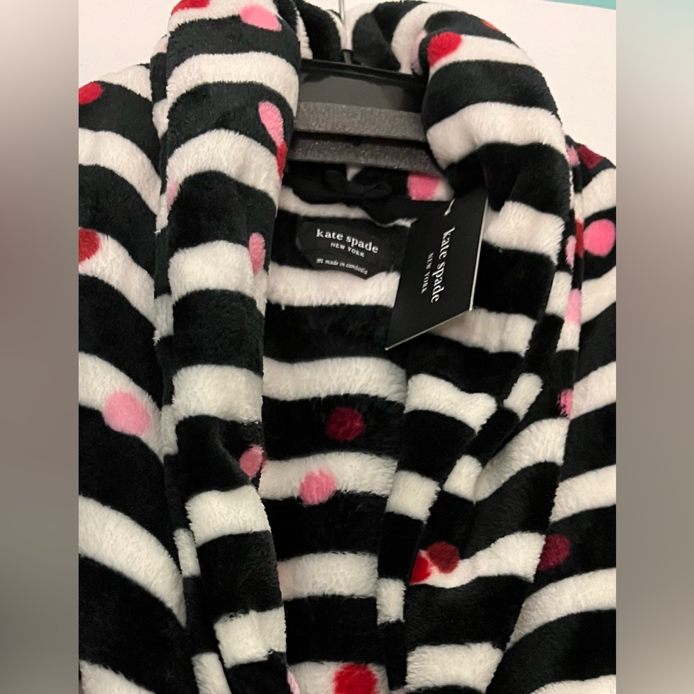 Kate Spade New York NWT Plush Robe, Confetti Stripe, Long Sleeve, Medium